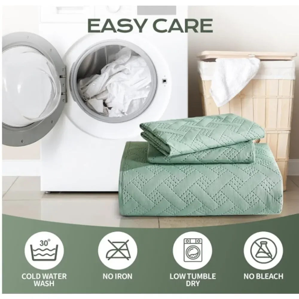 JYHOPE Sage Green Twin Quilt 68x90 Lightweight Microfabric Bedspread & Shams Set